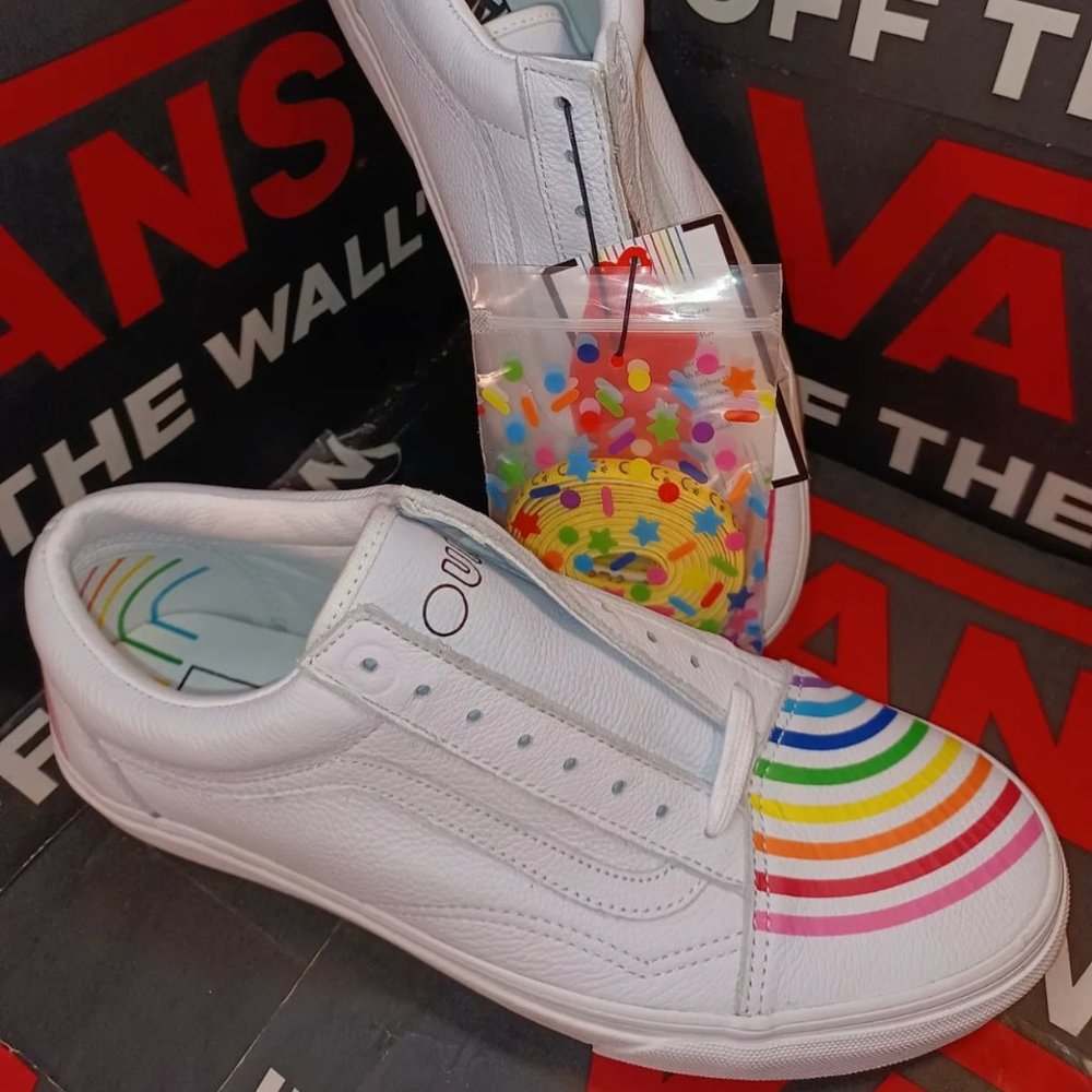 Vans Mens 9/Womens 10.5 Leather Flour Shop Super Comfycush S Old Skool Rainbow